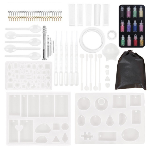 83 piezas DIY cristal epoxi herramienta traje pulsera colgante joyería molde combinación con taladro 12 lentejuelas de color