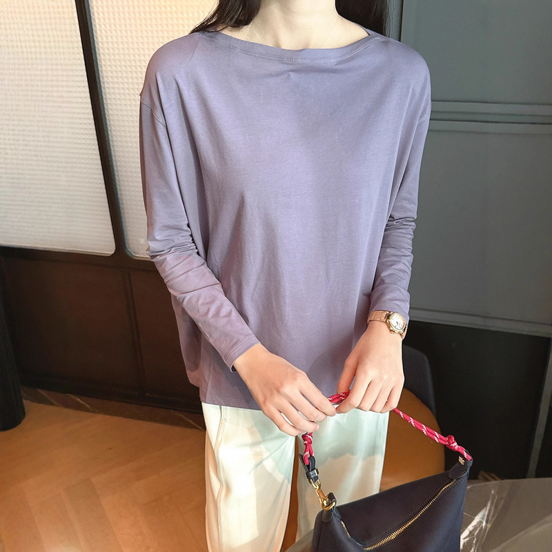 1U1U Spring & Fall Light, Soft, Slim, Loose, Casual, Sports, Versatile One-Line Collar Long-Sleeved T-Shirt New G102017
