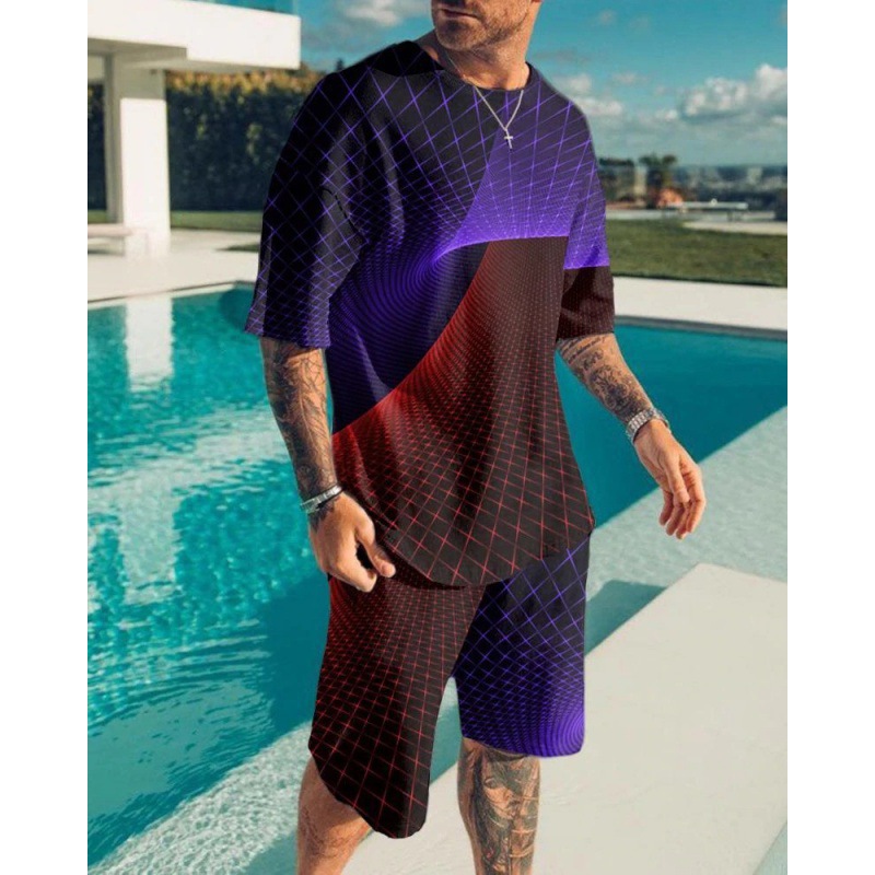 Suit de camiseta de hombre de estilo deportivo impresión digital impresión de ropa de trabajo Aliexpress suministro de mano 3D manga corta