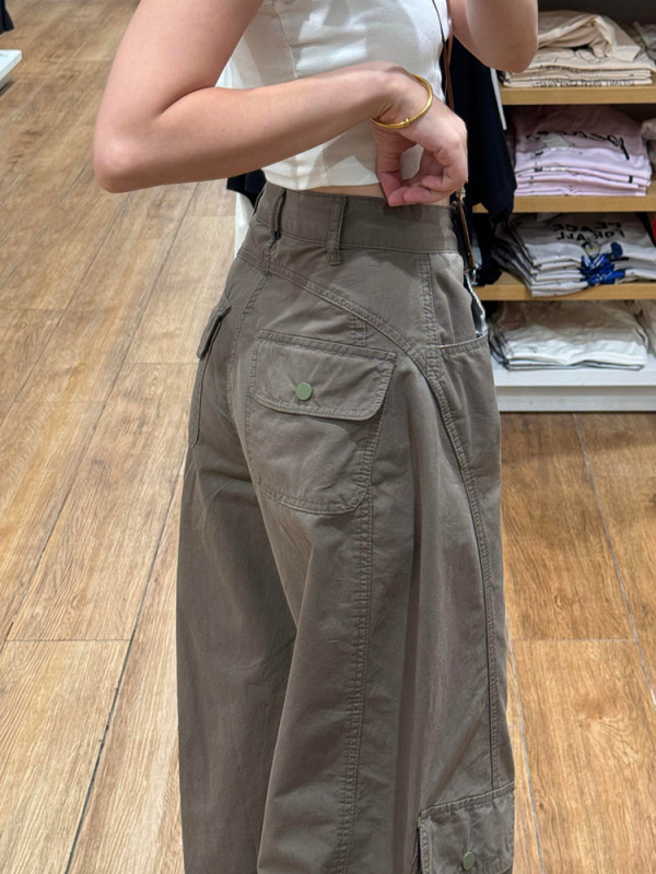 美式军绿色多口袋弯刀裤女2025秋季宽松显瘦百搭阔腿工装休闲裤|undefined