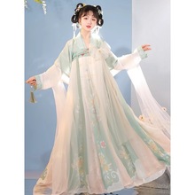 原创唐制改良齐胸一片式印染春夏日常款齐胸套装唐朝汉服国风套装