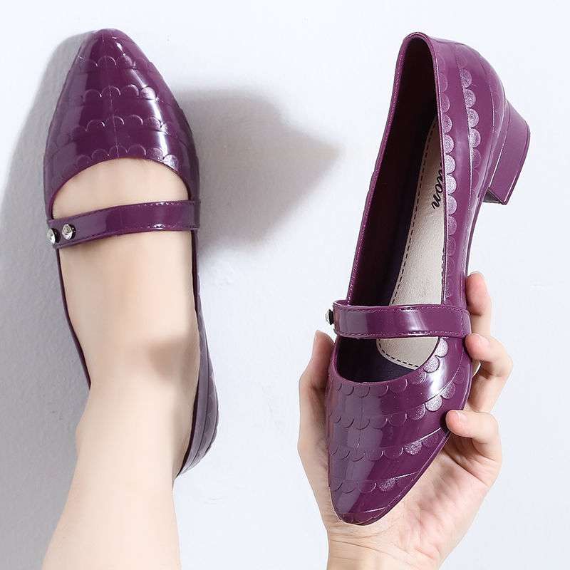 여성용 장화, 한국식 패셔너블 로우탑 펌프스 여성용 아우터 워터슈즈, 방수 및 미끄럼 방지 봄 여름 엄마 작업 고무신