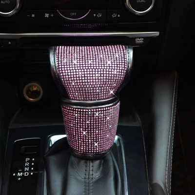 [Factory Outlet] Auto Supplies Diamond-encrusted Powder Diamond Universal Car Handbrake Gear Cover Seat Belt Shoulder Cover (Sürətlər qutusu və əl tormozu başlıqları) - pink-diamond-one-gypsophila-gear-set