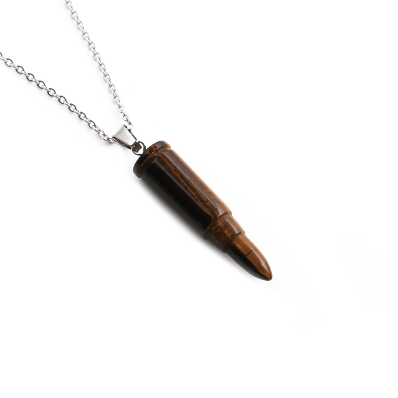 Tiger Eye Stone Domineering Bullet Pendant Retro Punk Style Trend Hip Hop Machine Gun Shell Necklace display picture 1