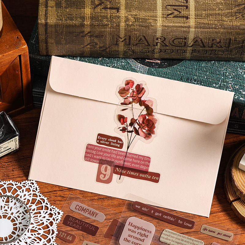 Heart Language Sticker Pet transparente impermeable Bolsa de pegatinas de cuentas de mano Letras de inglés retro Etiqueta engomada de material de cuentas de mano