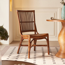 北欧天然植物印尼藤椅复古风饭店靠背椅藤席座面餐椅餐厅桌椅组合