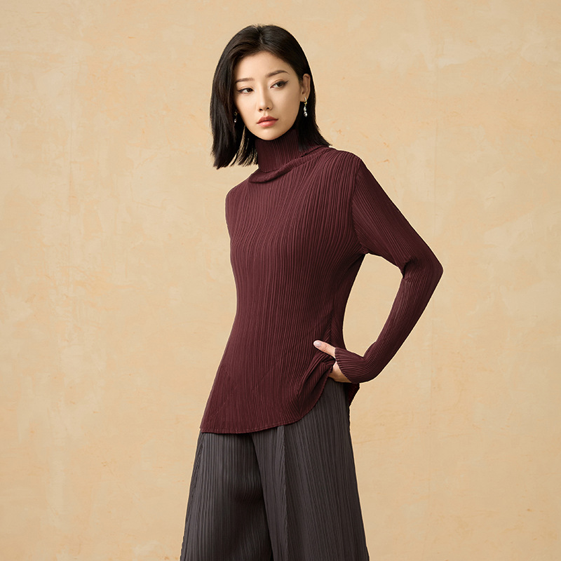 2025秋冬新作 プリーツニット タートルネック 無地 万能 おしゃれ 着痩せ インナー 快適トップス レディース