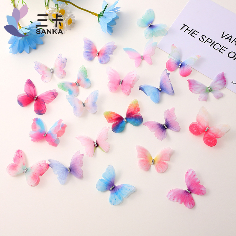Super fairy simulation butterfly three-dimensional mesh butterfly double layer with diamond gauze butterfly art according to butterfly veneer wholesale