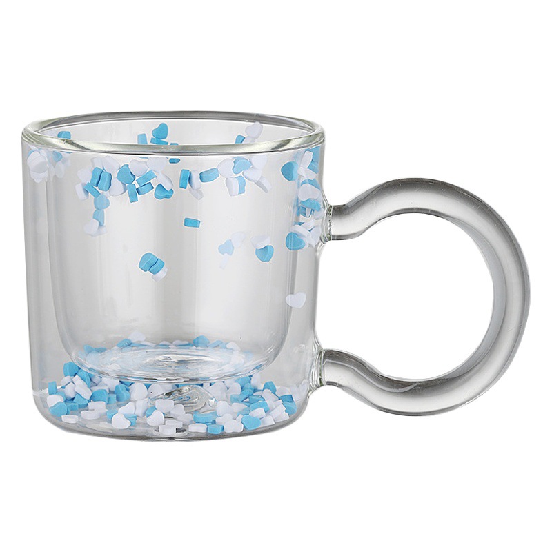 Celebridad de Internet móvil Amor Copa de doble capa chica cristal azul arenas movedizas Copa regalo creativo taza fabricante