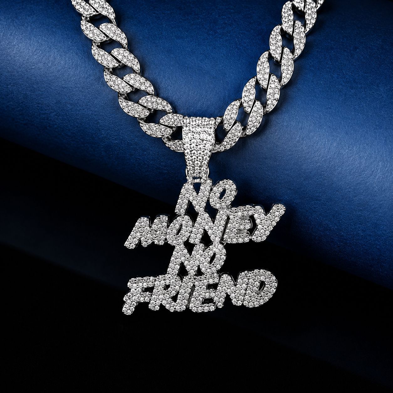 Nuevos productos europeos y estadounidenses llenos de letras de diamante NO MONEY NO FAIEND Hip Hop transfronterizo personalidad colgante de aleación cadena cubana image 1