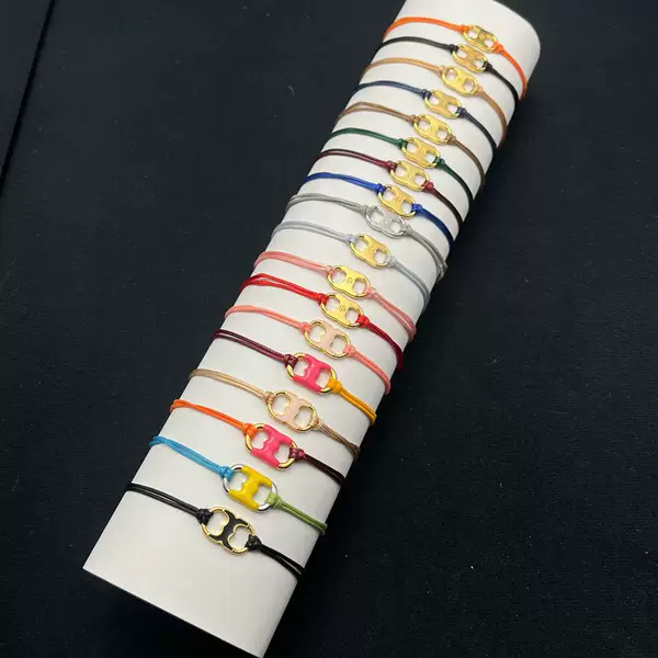 Dopamine Color Rope Hand-Woven Inlaid Enamel Glaze Double t Logo Hand Rope European and American Export Jewelry Wholesale