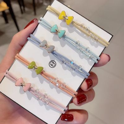 韩版春款小清新蝴蝶结发绳水晶发圈学生少女皮筋2元店高弹力皮套|ru