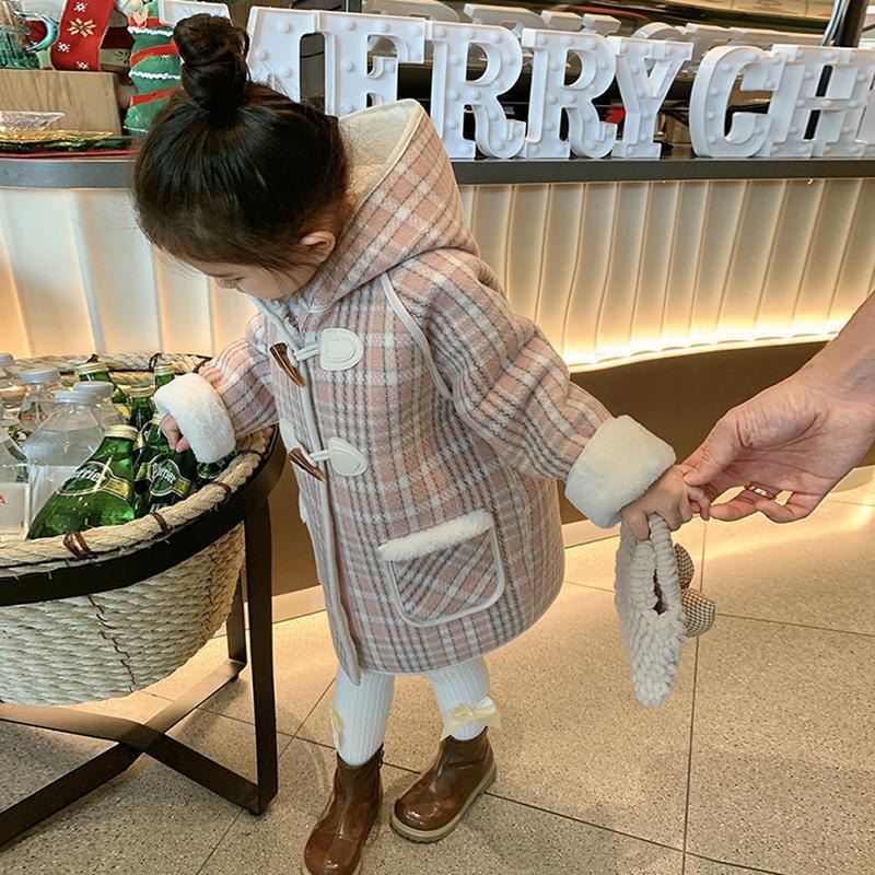 女の子ウールコートプラスベルベット秋冬服2025新しい女の赤ちゃん韓国風子供服ファッショナブルな韓国風コート子供と中学生向け|undefined
