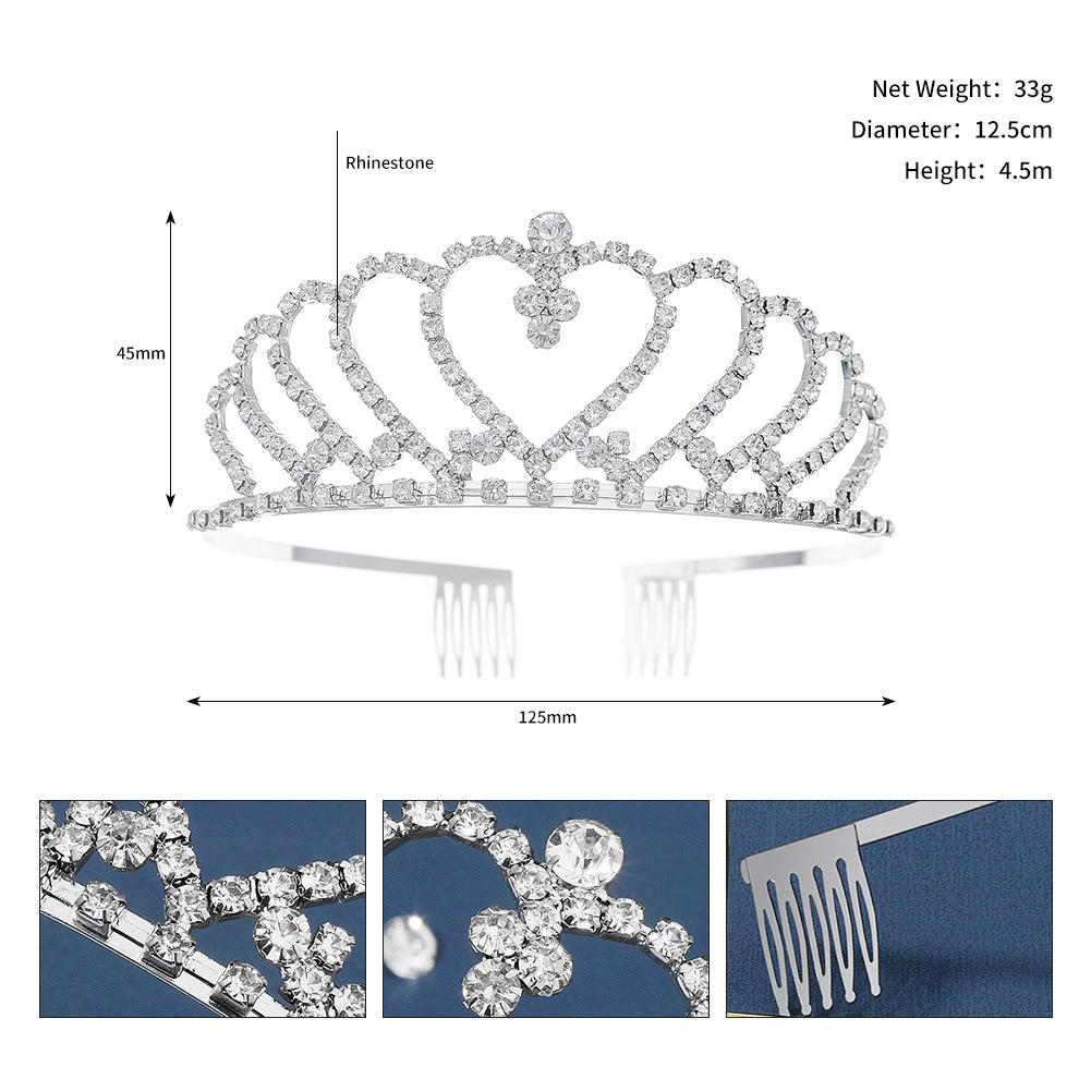 European And American Children's Crown Hair As Birthday Headdress With Comb Crown Korean Wedding Love Rhinestone Bridal Crown