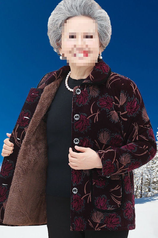 老年人女装奶奶装棉袄冬季加绒加厚大码外套女妈妈装灯芯绒棉衣女