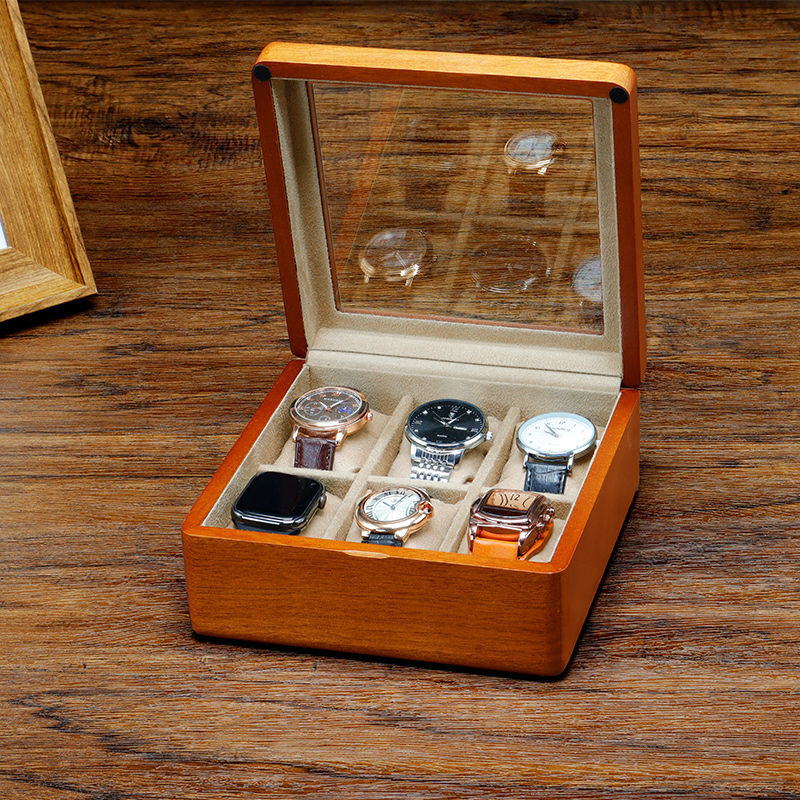 Solid Wood Watch Jewelry Box, All-Wood Pure Wood Window Bracelet Bracelet Storage Box, Retro Slight Defects, Hot Sale