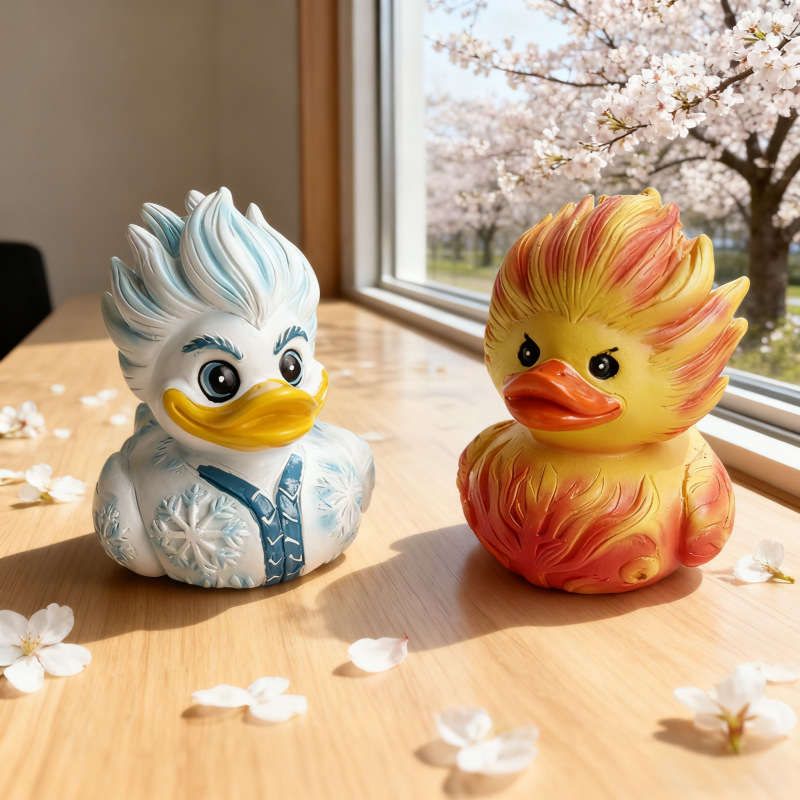 Creative Ice and Fire Collision Resin Cute Duck Resin Statue Small Ornaments Home and Party Decoration Ornaments