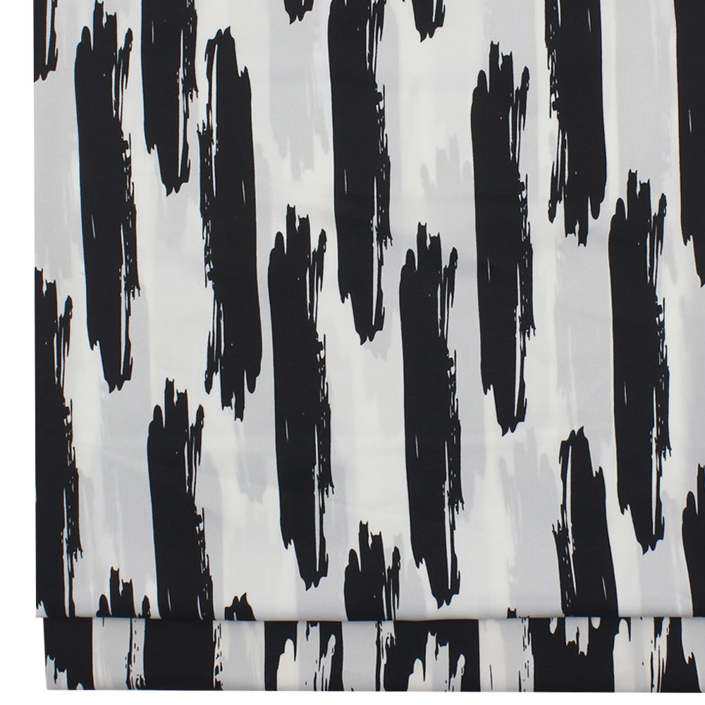 破卡平纹缎印花黑白水墨条纹雪纺印花布春夏女衬衫连衣裙防蚊裤面