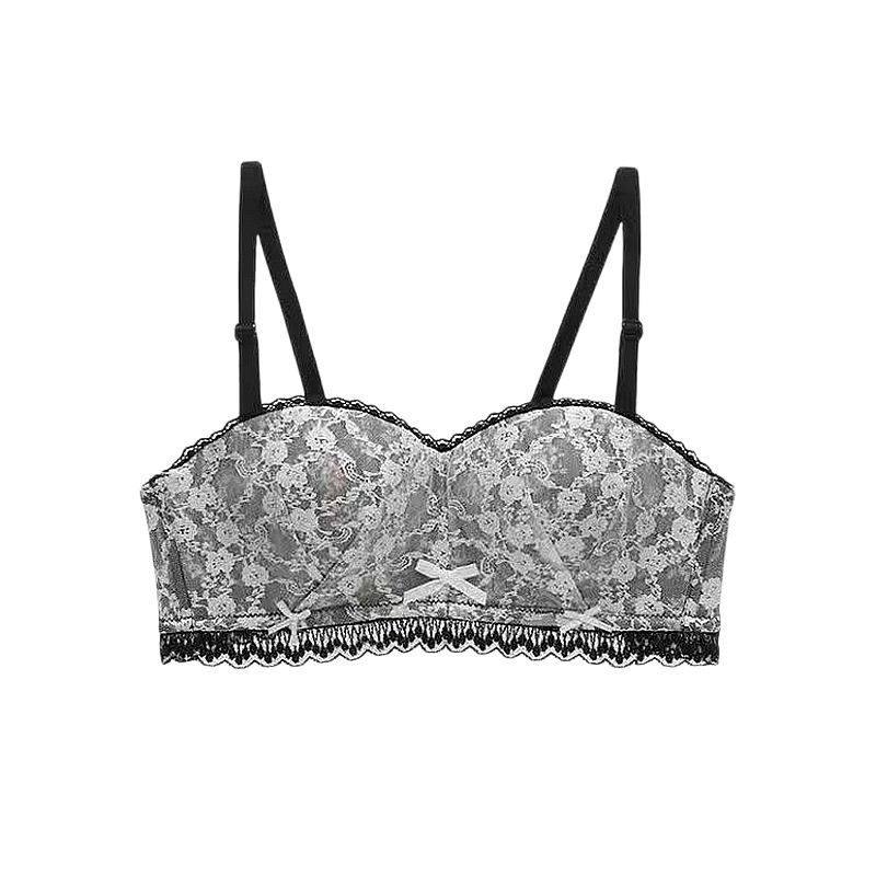 Sin cinturón de hombro antideslizante soporte superior invisible ropa interior de pecho de mujer flor triturada niña blanca pura quiere reunir sujetador de encaje sexy