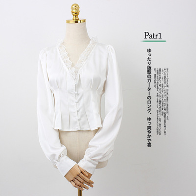 2021春装衬衫法式蕾丝女低领白色衬衣设计感休闲不规则宽松衬衫
