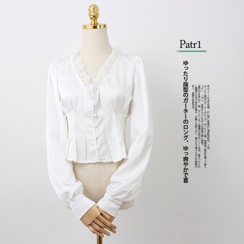 2021春装衬衫法式蕾丝女低领白色衬衣设计感休闲不规则宽松衬衫