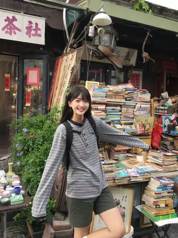 美式复古灰色条纹亨利领长袖t恤女早秋季穿搭宽松慵懒松弛感上衣|undefined