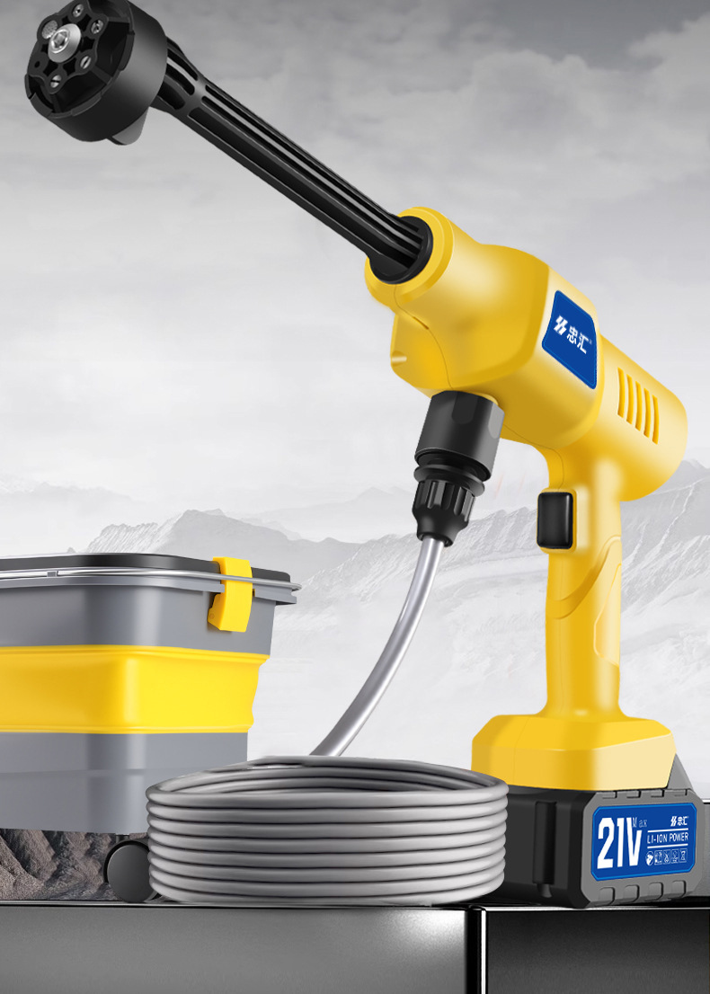 Wireless High-Pressure Car Wash Water Gun, Foldable Bucket, Portable Wireless Car Wash Spray Gun with Water Tank, Car Wash Gun for Cross-Border Use
