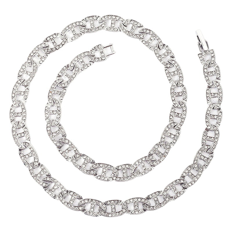 Cadena Cubana de Oro Estilo Hip Hop Europeo y Americano, Cadena Cubana de Aleación de 15 mm con Diamantes, Tobillera Unisex