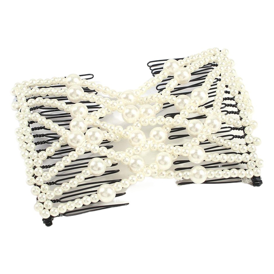 F1322 europeo y americano creativo elástico insertar peine magia updo artefacto transfronterizo variedad peine de pelo perla arco horquilla