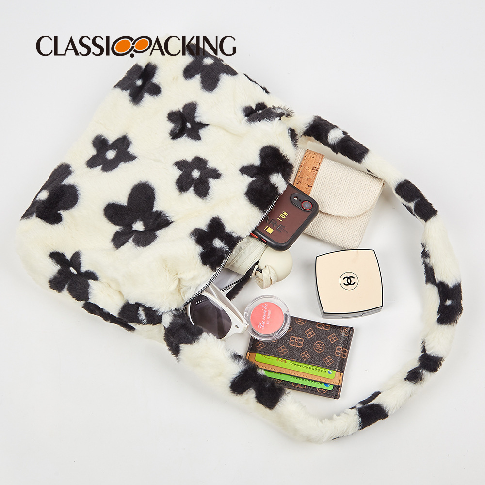 Bolsos de felpa al por mayor de fábrica, bolsos de lana de mano de otoño e invierno, bolsos de gran capacidad, de moda y de todo fósforo, logotipos impresos