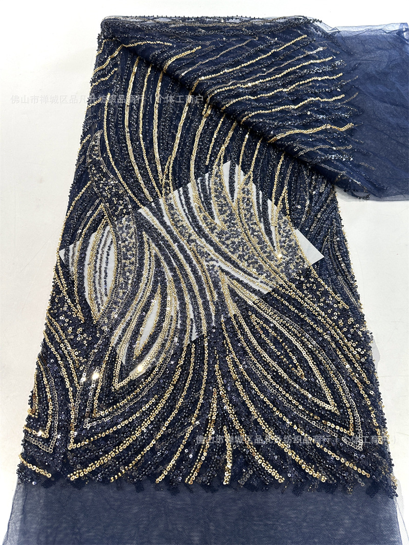 Tejido bordado de sequilla alta tela de encaje de dos colores vestido de boda de moda vestido de cena tela de espectáculo image 10