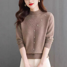 春秋款女软糯洋气打底衫2024新款套头宽松半高领内搭针织上衣气质