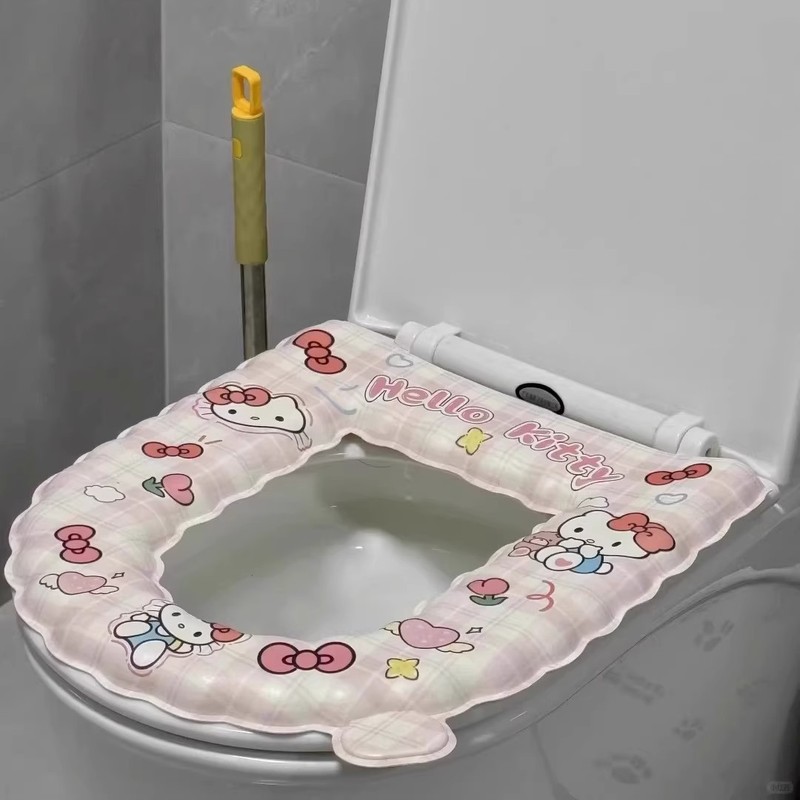 卡通kt黏贴马桶坐垫厕所卫生间坐便器垫圈马桶垫子坐便套抗菌防水|undefined