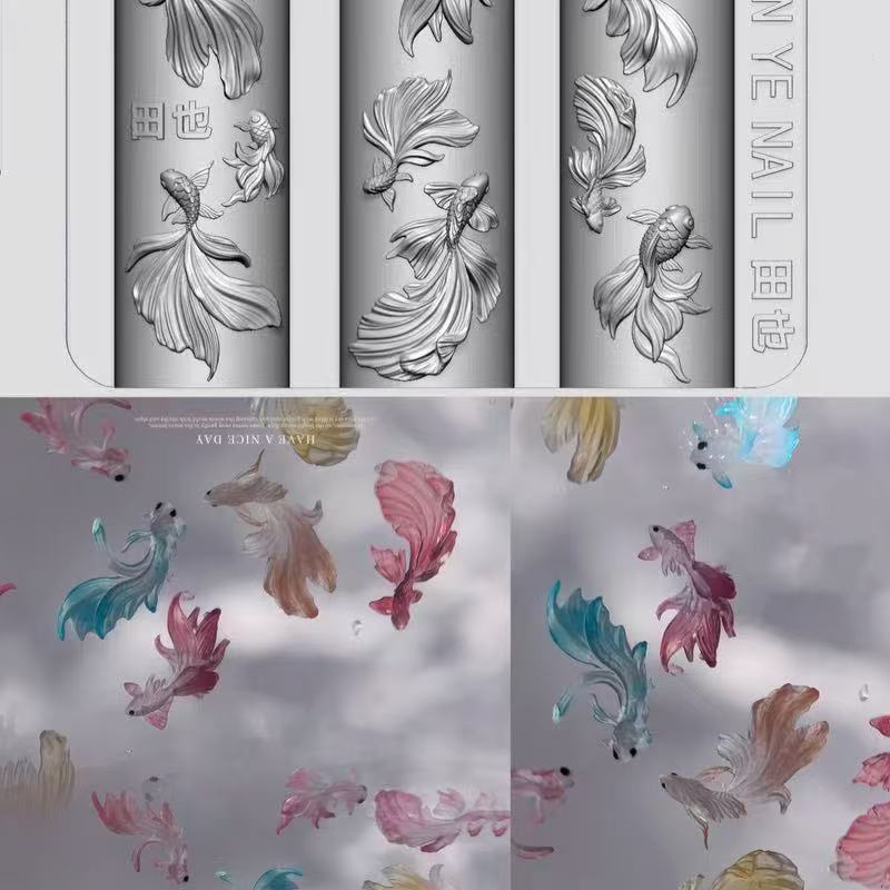 魚が入った高透明ネイルアートモールド、高透明シリコンブティックフラット交換用ウェアラブルネイルデコレーション、高透明シリコンモールド|undefined