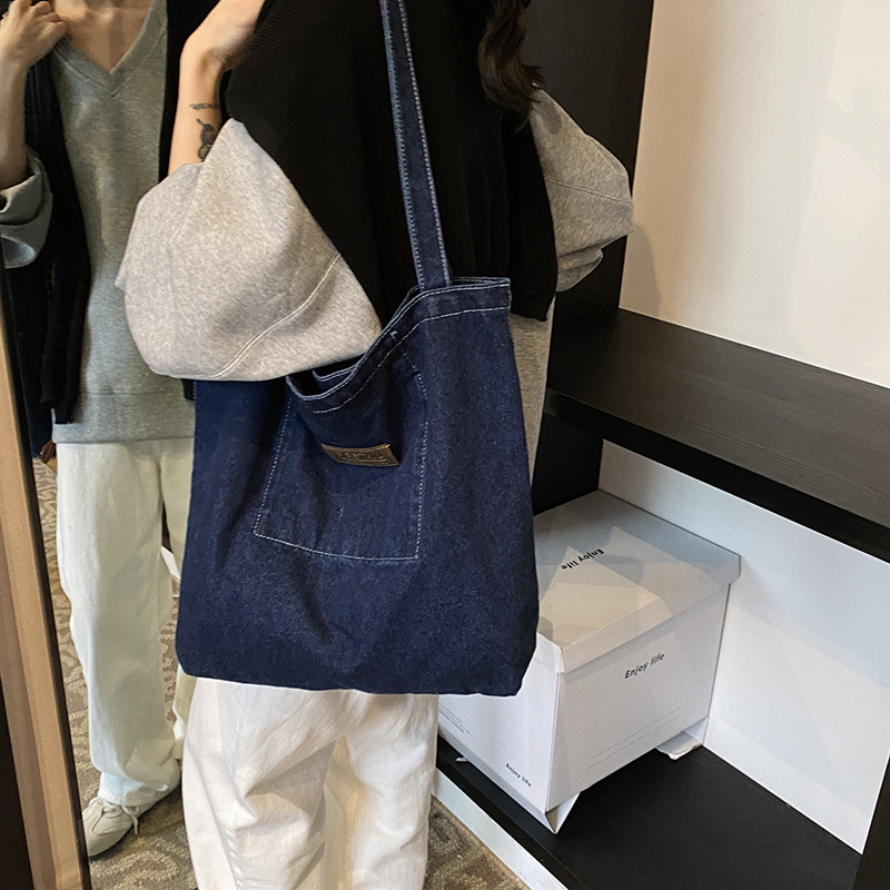 2024 otoño y invierno coreano bolsas de denim casuales de compras versátiles portátiles de gran capacidad bolsas de hombro