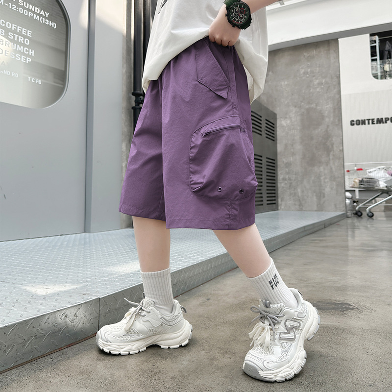 2026 Summer New Boys' Wide-Leg Shorts, Thin Quick-Dry Straight-Leg Cargo Style Trendy Brand Shorts for Older Children Wholesale