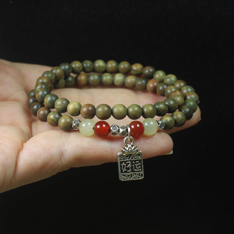 Green Sandalwood 6mm Double Circle Bracelet with Fragrant Sandalwood Bracelet Forest Style Men and Women Elegant Buddhist Beads Rosary Wholesale
