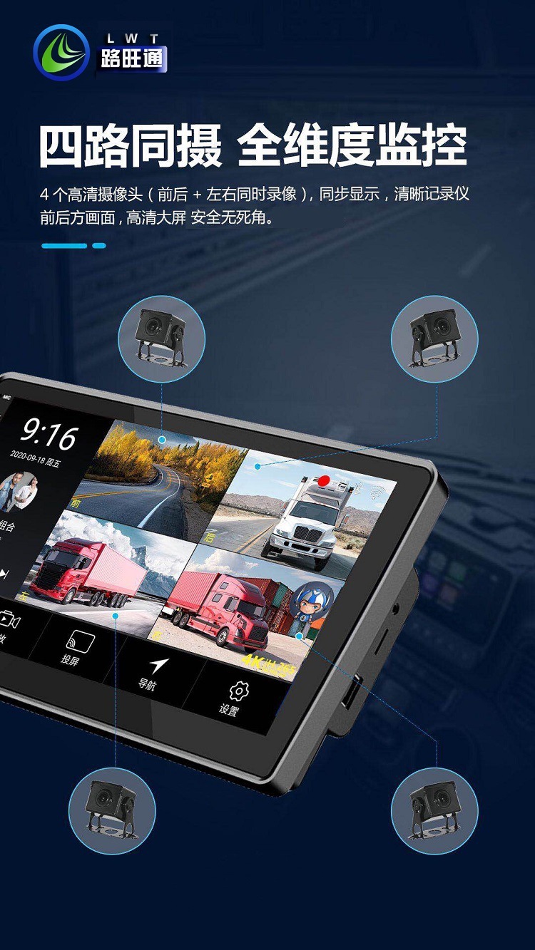 Truck Driving Recorder 24V Rear View Reversing Four-Way Monitoring Blind Spot Early Warning Parking Monitoring Ahd1080 Universal