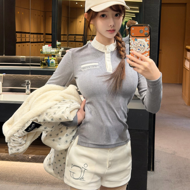 Tashi Golf Gray Slim-Fit Top Golf Clothing Women's Elastic Shorts Sportswear Set