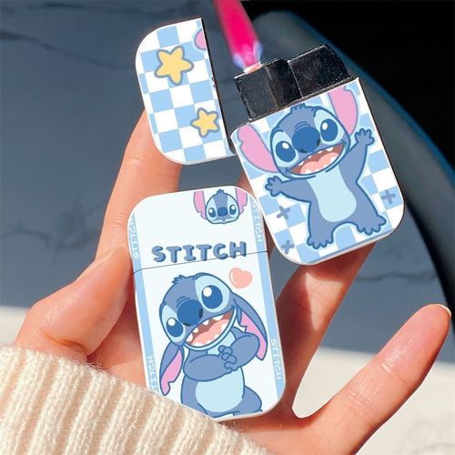 Cute Stitch pink flame gas lighter, good-looking female ins niche windproof can be given to boyfriend