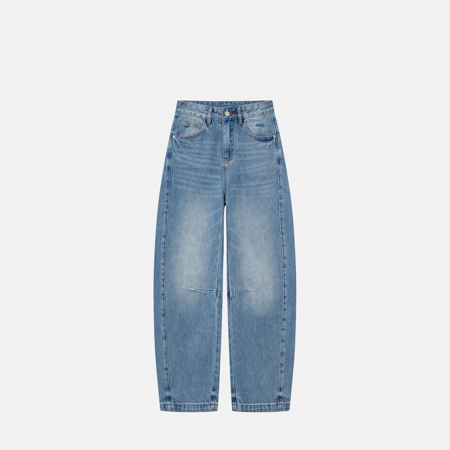 Hellblaue High-waist Balloon Jeans Mit Geschwungenem Saum Damen_voghion.com