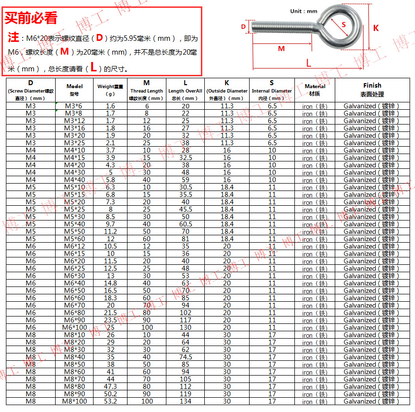 M4 M5 M6 羊眼螺丝 圆型螺栓 闭口羊眼螺丝圆环 吊环螺丝异型螺栓-阿里巴巴