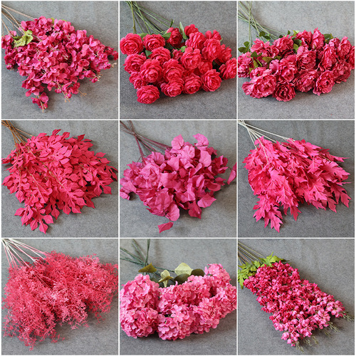 Engagement banquet fake rose red wedding celebration artificial flowers wedding room layout wedding hall decoration flower ground row flower path lead flowers