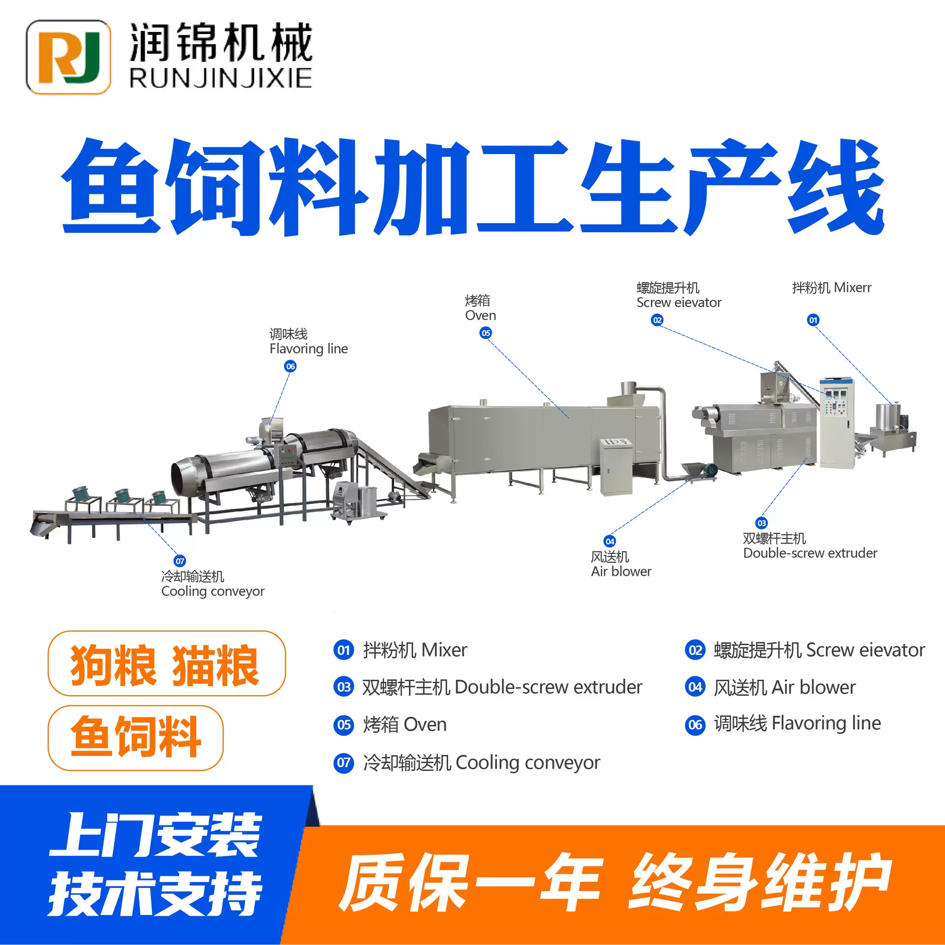 鱼饲料加工生产线鱼饲料猫粮狗粮生产设备膨化饲料鱼饵加工设备
