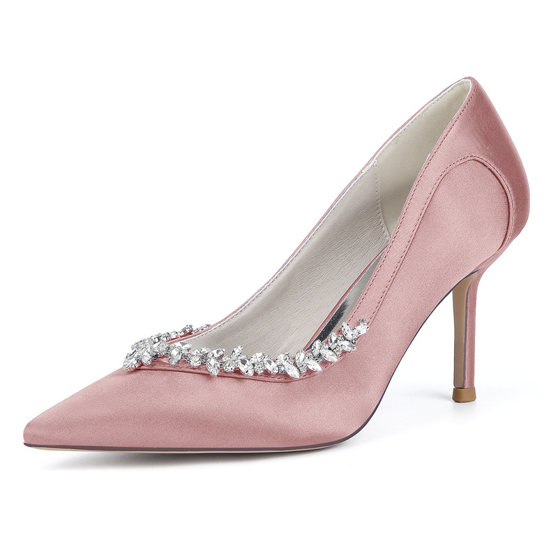 2025 Women's High Heeled Pointed Shallow Mouth Rhinestone Wedding Shoes Bride Shoes Bridesmaid Shoes Banquet Shoes 1962-50AY