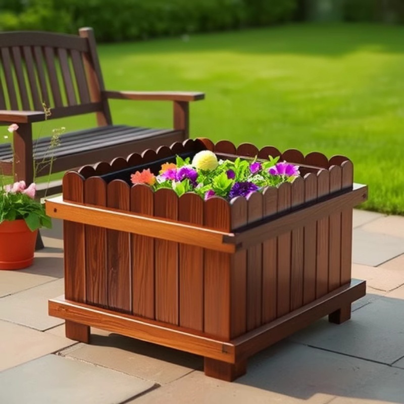 Free shipping, anti-corrosion solid wood flower box, planting box, large flower pot, outdoor courtyard, terrace, rectangular vegetable planter, outdoor frame, outdoor use