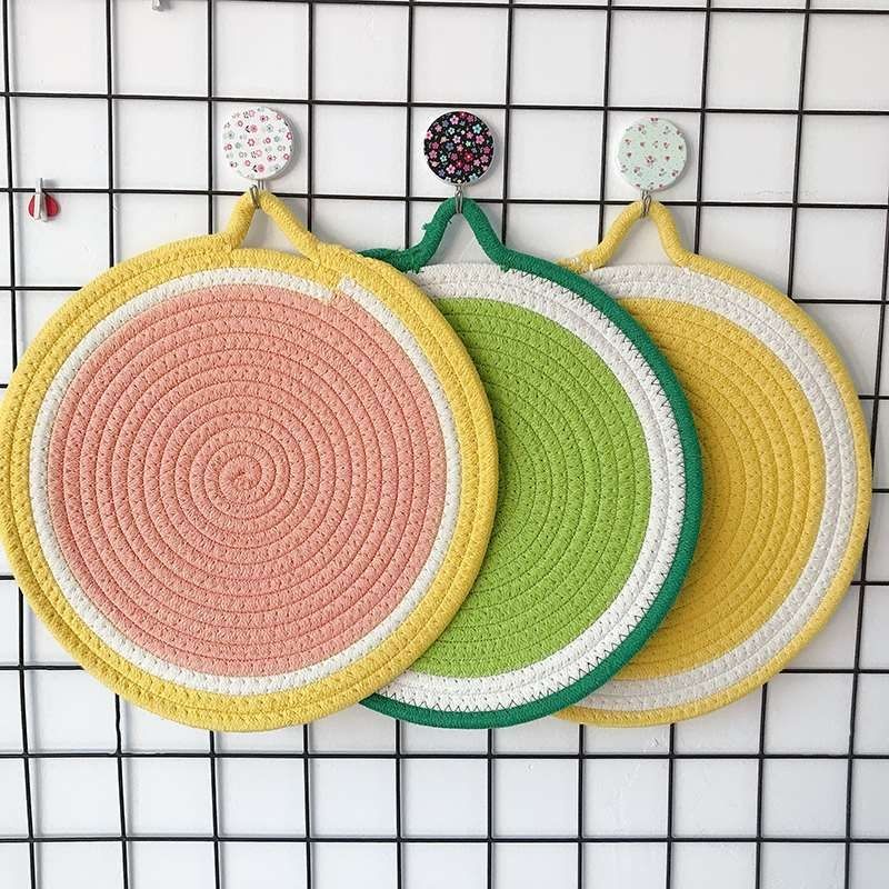 Cotton and Linen Woven Heat Insulation Mat for Home Use, Anti-Scalding and Heat-Resistant Table Mat, Bowl Mat, Kitchen High-Temperature Pot Mat, Tableware Ins Style