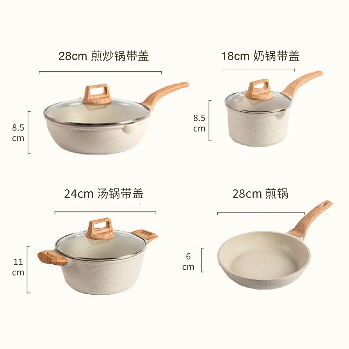 Juego de utensilios de cocina de granito transfronterizo, juego de utensilios de cocina antiadherentes de piedra Maifan, sartén, wok, olla para sopa, juego de utensilios de cocina de 7 piezas.