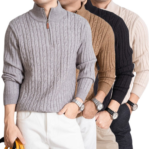 Explosiones transfronterizas de tamaño europeo medio cremallera jersey de hilado suéter hombre viejo viento de negocios otoño invierno fábrica al por mayor