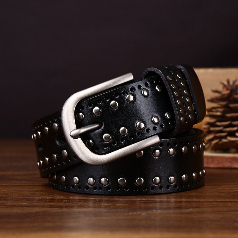 3.2CM Men's Top Layer Cowhide Rivet Punk Belt, Genuine Leather, Unique Street Casual Niche Motorcycle Belt 3.2CM Men's Top Layer Cowhide Rivet Punk Belt, Genuine Leather, Unique Street Casual Niche Motorcycle Belt